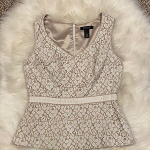 White House Black Market Cream Lace Peplum Tank Top